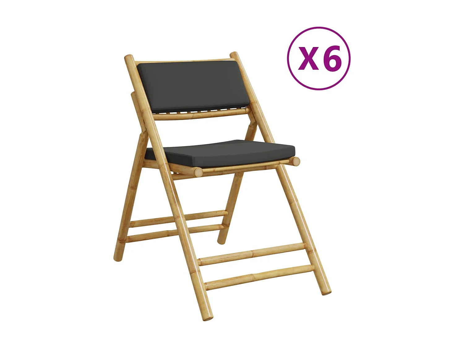 Lot de 6 Chaises de bistro pliantes coussins gris foncé bambou FR16937
