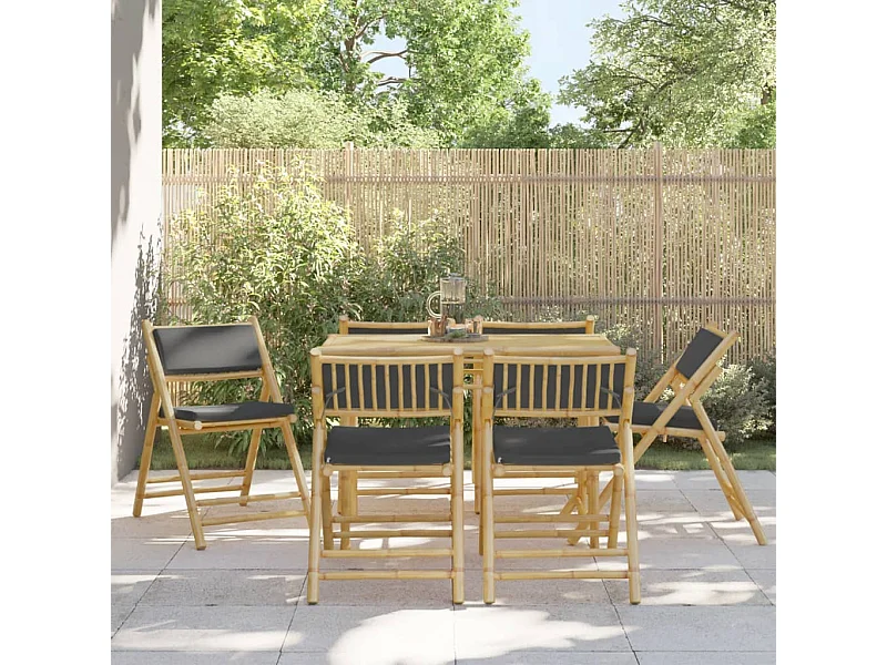 Lot de 6 Chaises de bistro pliantes coussins gris foncé bambou FR16937