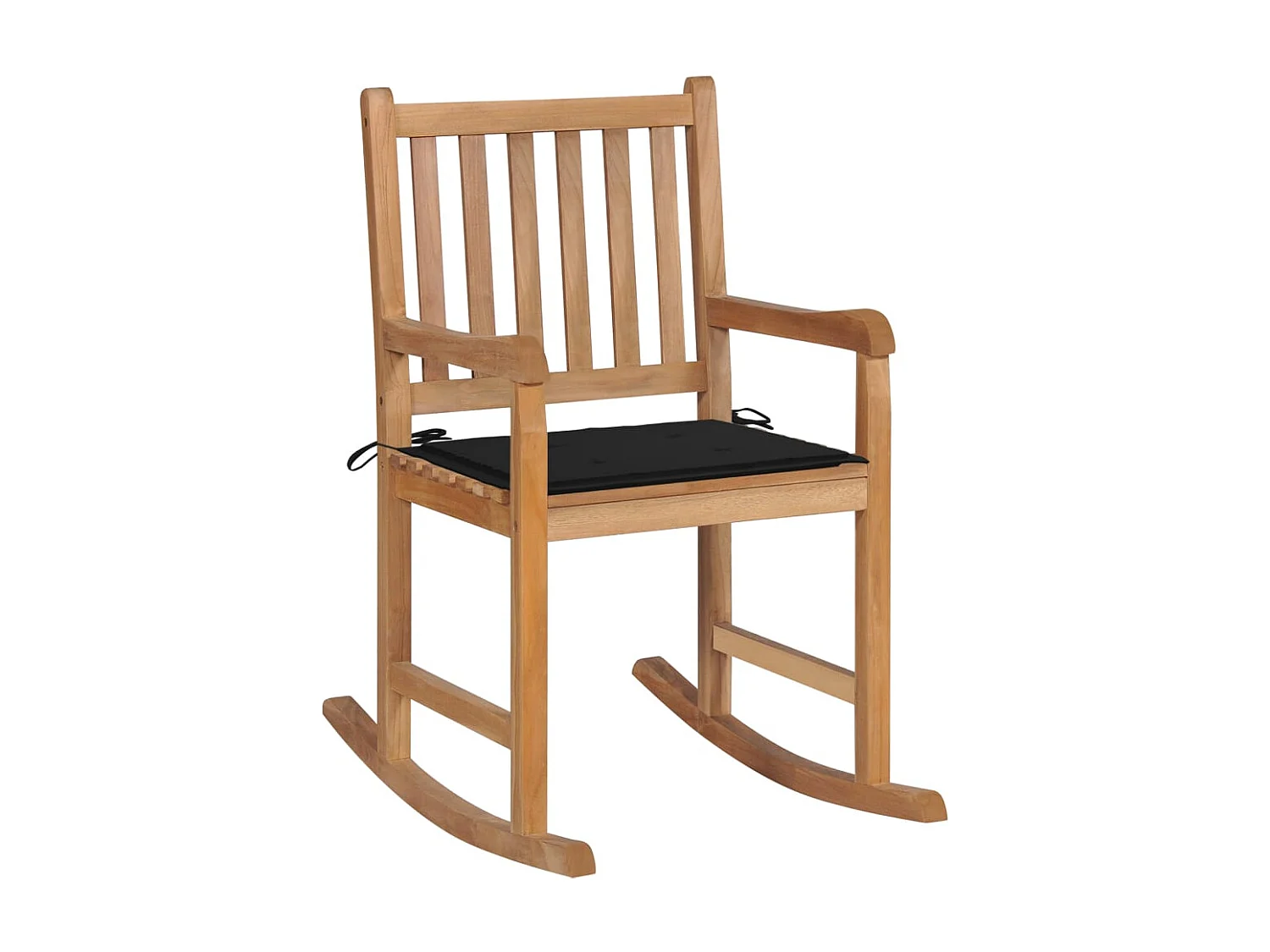 Silla mecedora de madera maciza de teca con cojín negro ES106602