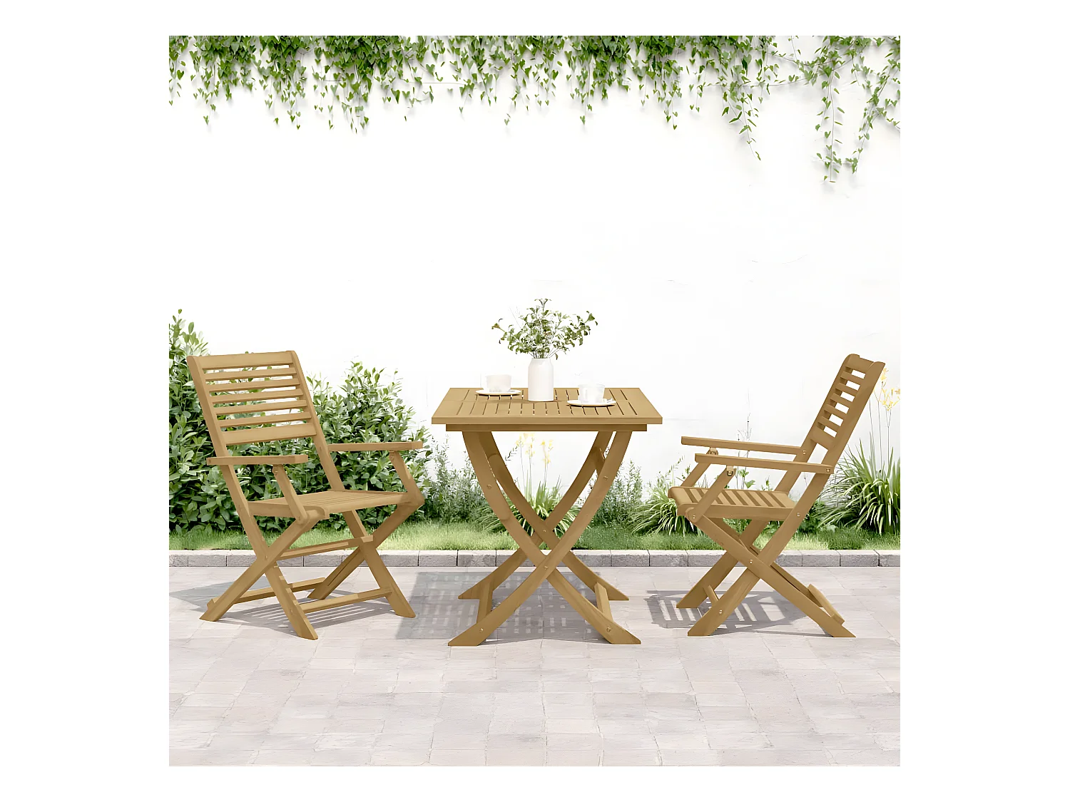 Lot de 2 Chaises pliables de jardin bois massif d'acacia FR10749