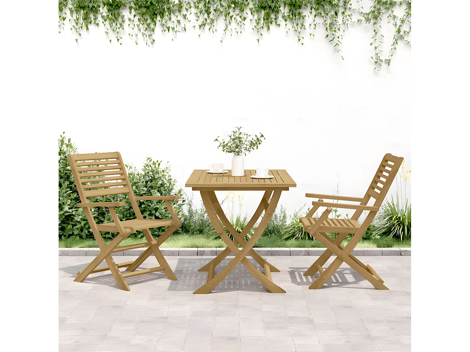 Lot de 2 Chaises pliables de jardin bois massif d'acacia FR10749