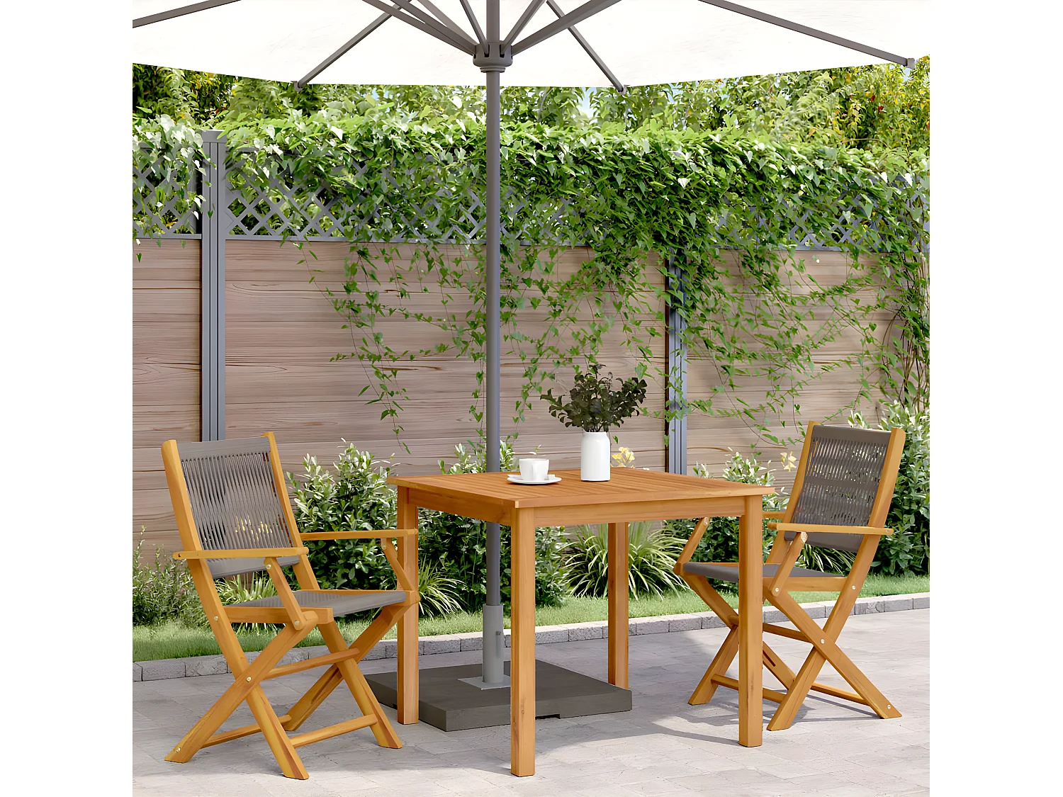 Lot de 2 Chaises de jardin gris bois d'acacia et polypropylène FR57398