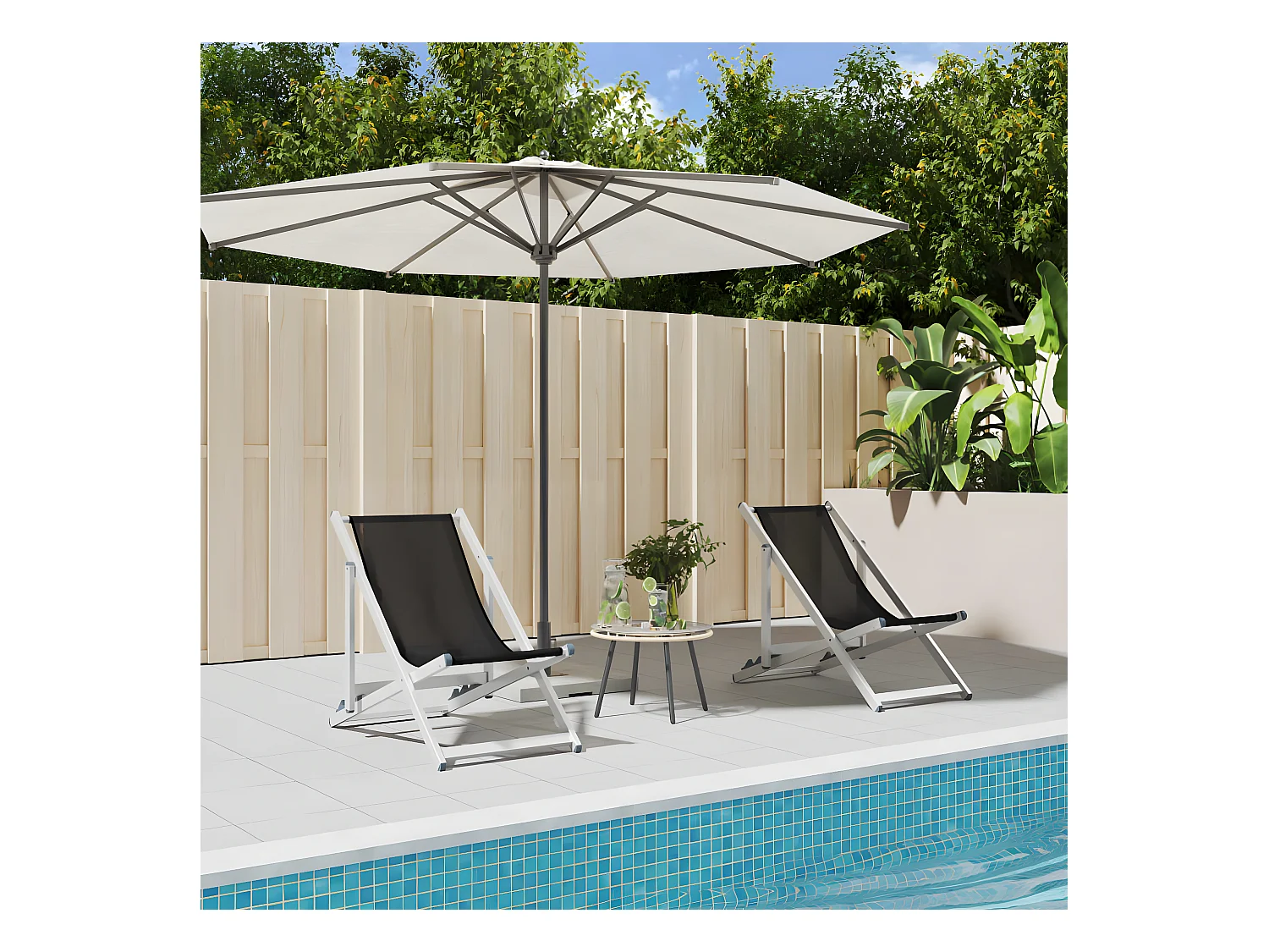 Lot de 2 Chaises de plage pliantes noir aluminium et textilène FR33672