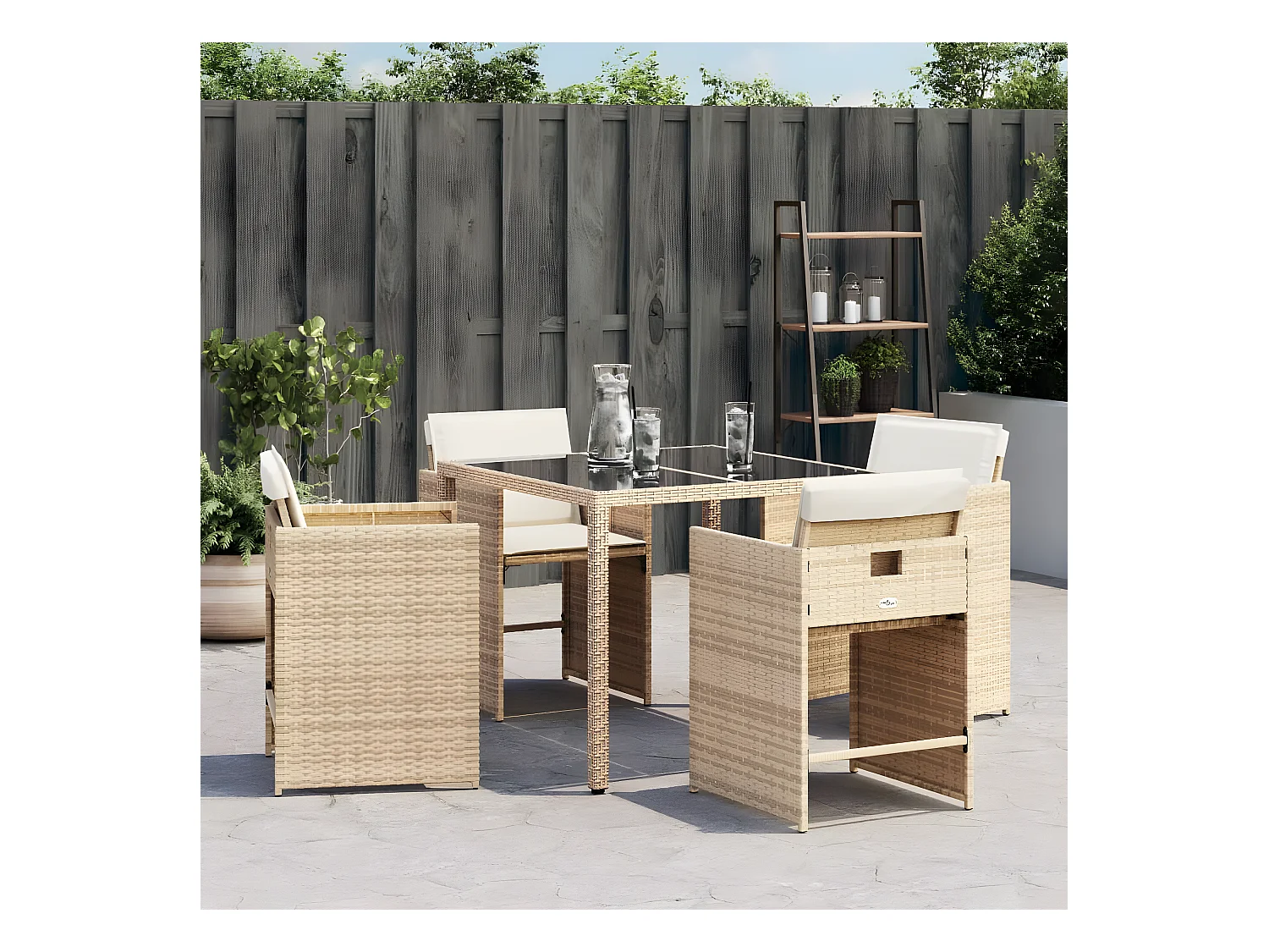 Lot de 4 Chaises de jardin avec coussins beige résine tressée FR35726