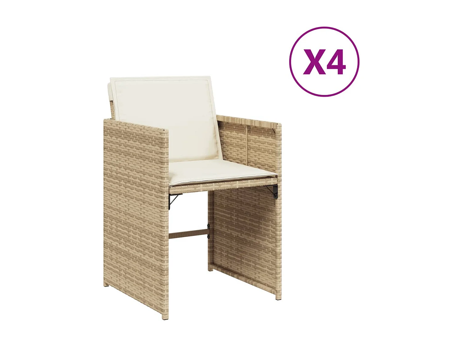 Lot de 4 Chaises de jardin avec coussins beige résine tressée FR35726