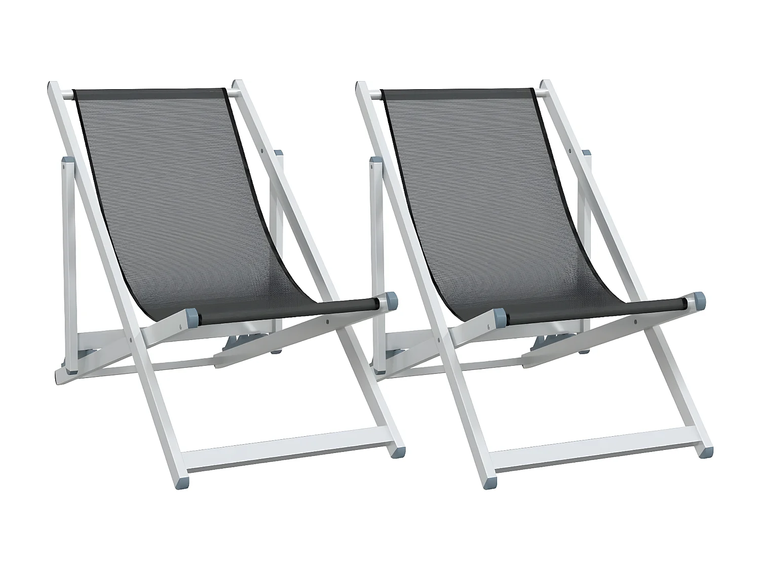 Lot de 2 Chaises de plage pliantes gris aluminium et textilène FR46369