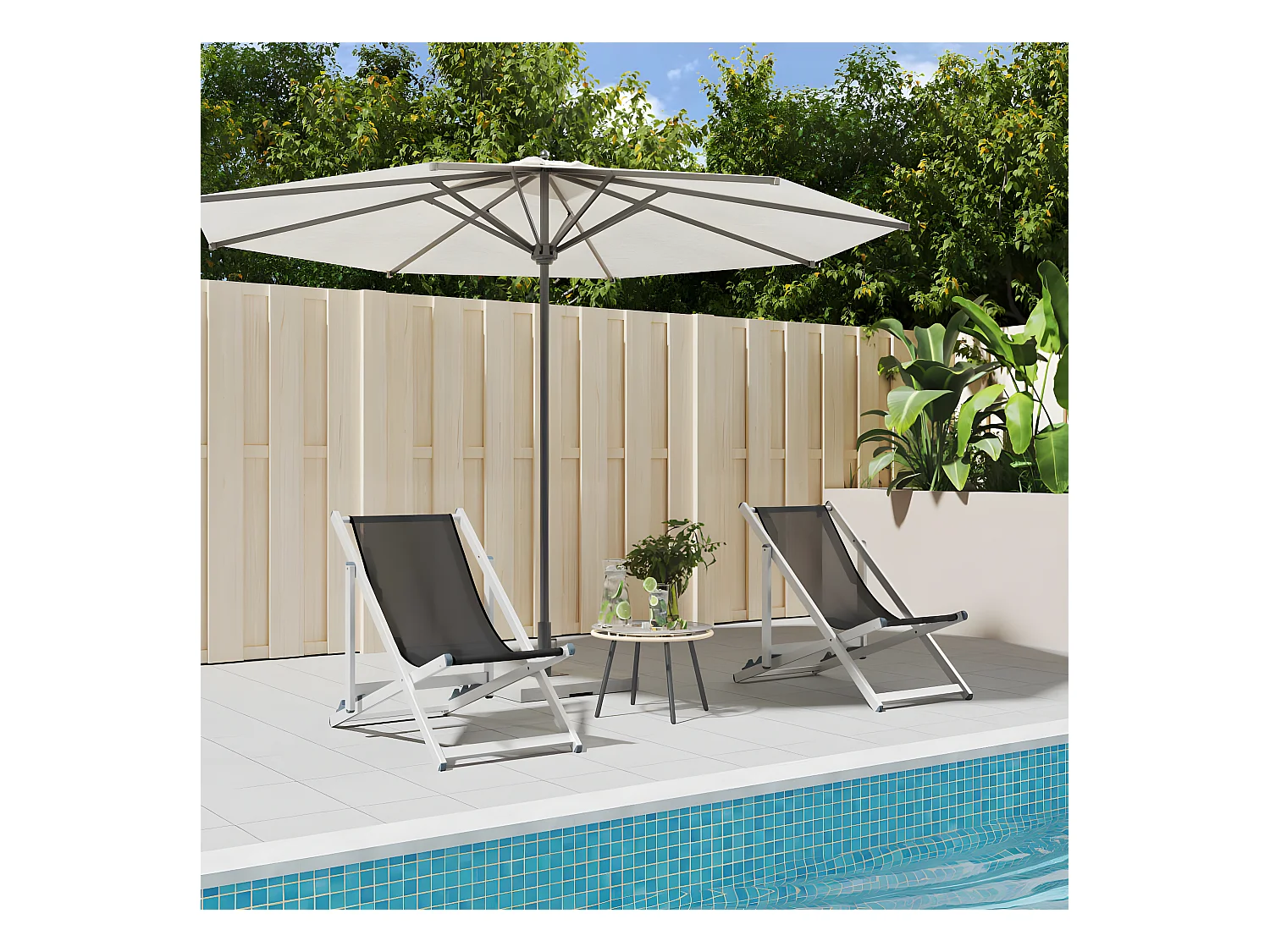 Lot de 2 Chaises de plage pliantes gris aluminium et textilène FR46369