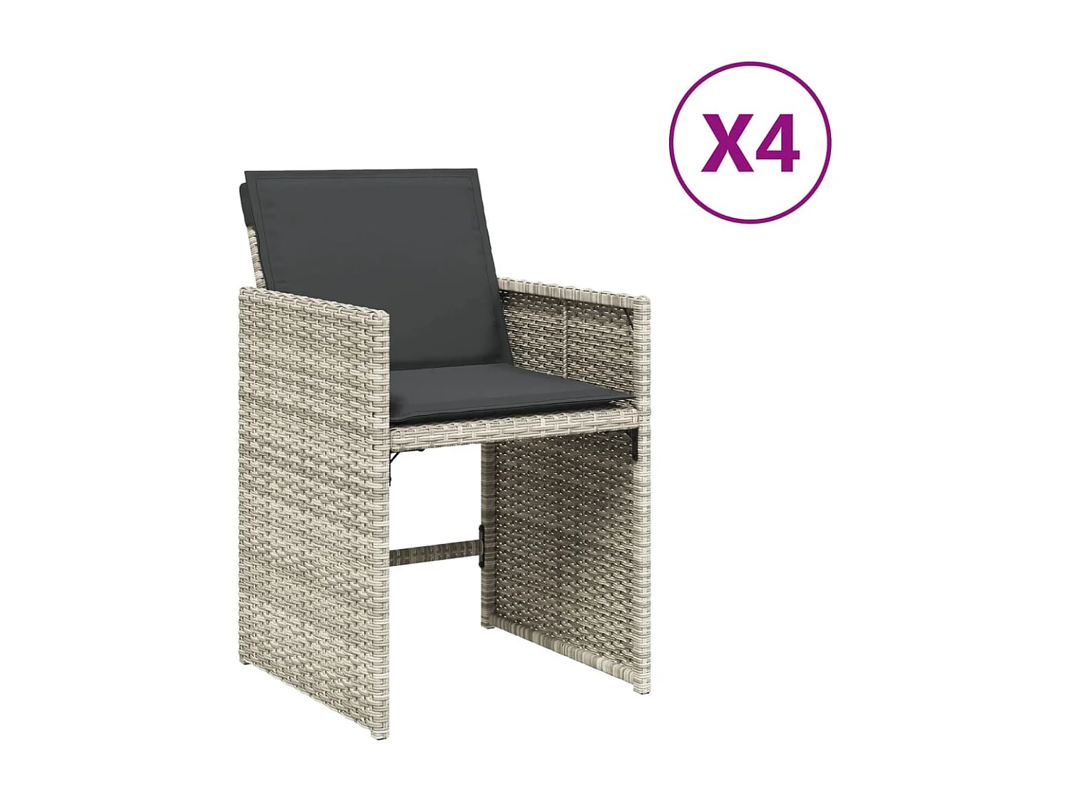 Cadeiras de jardim com almofadões 4 pcs vime PE cinzento-claro PT519345