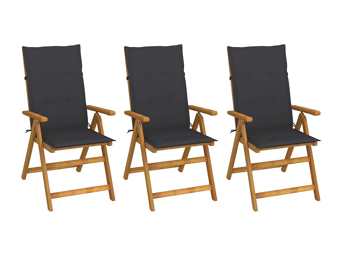 Lot de 3 Chaises pliables de jardin avec coussins Bois d'acacia FR38841