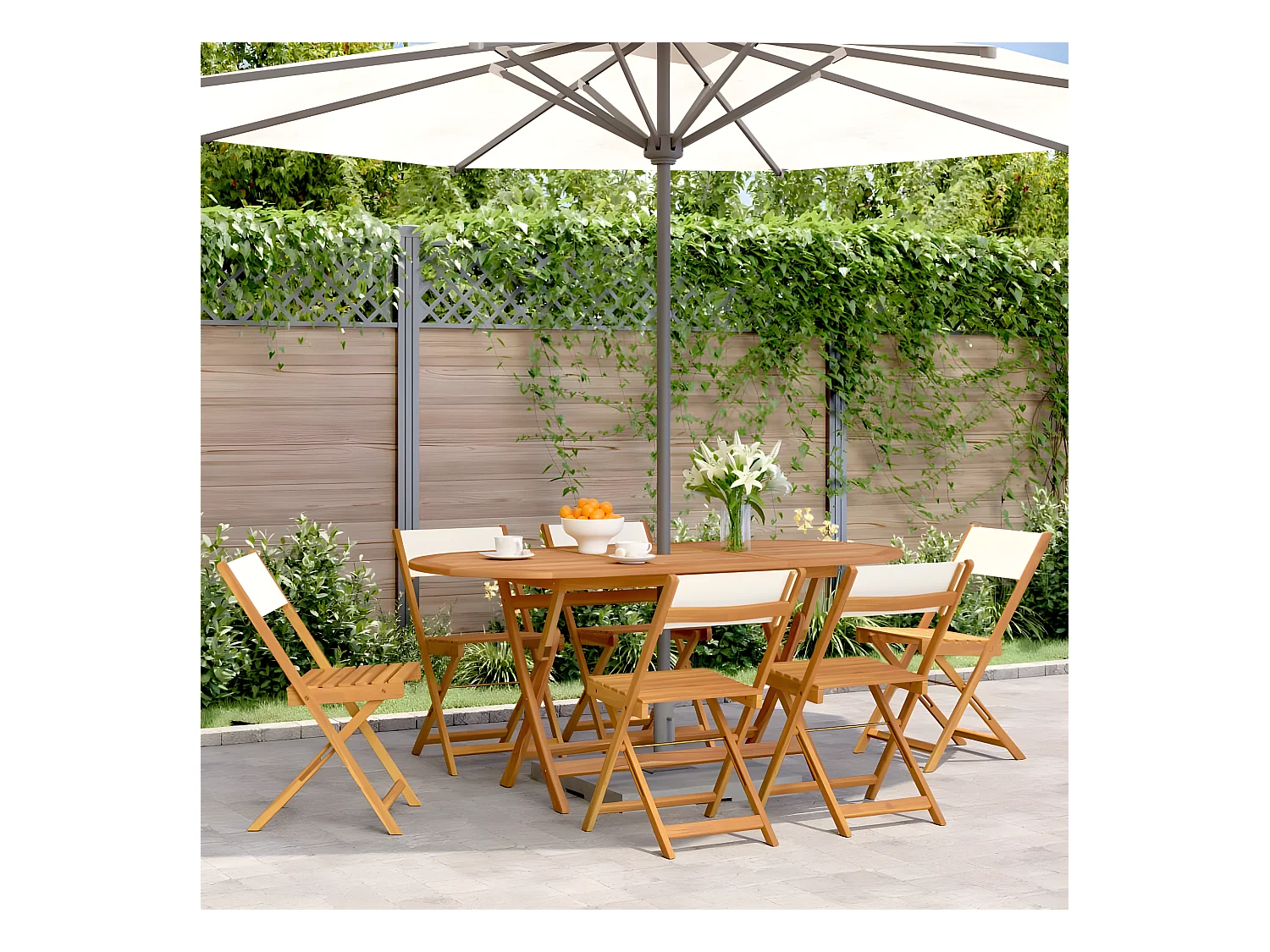 Lot de 6 Chaises de jardin pliantes tissu et bois massif FR40314