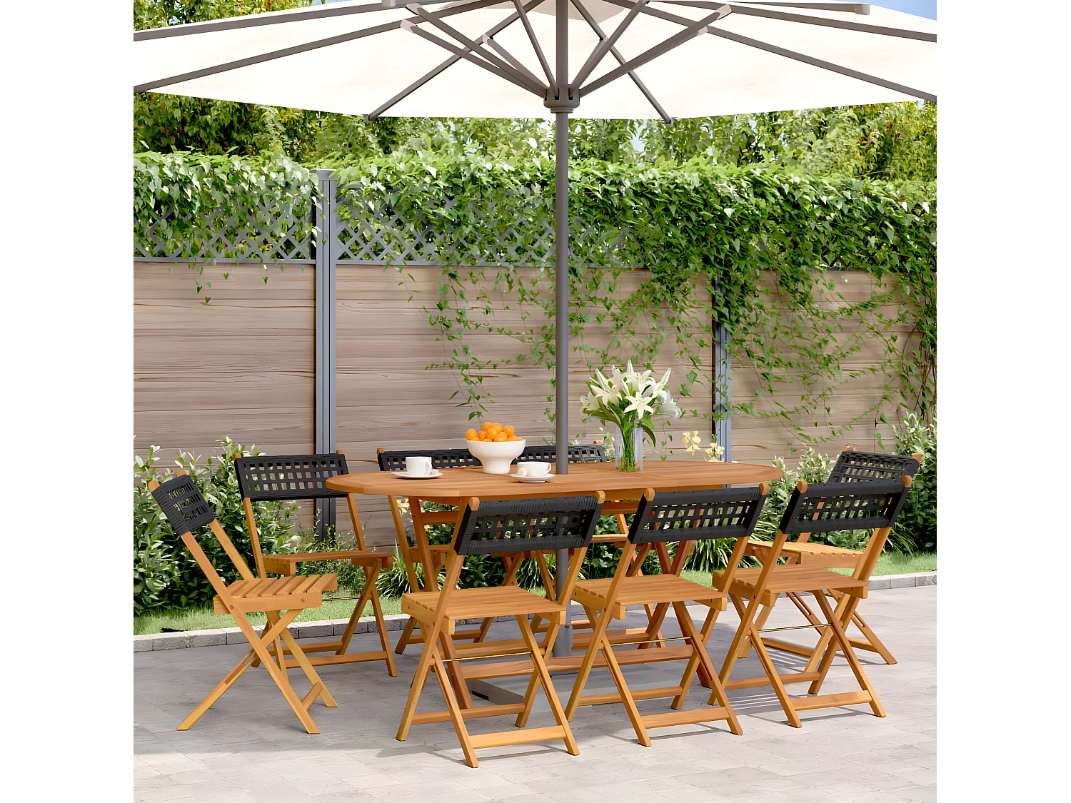 Tuinstoelen 8 st inklapbaar poly rattan en massief hout zwart BE141422