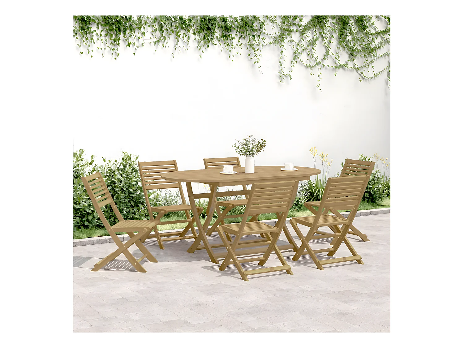 Lot de 6 Chaises pliables de jardin bois massif d'acacia FR22901