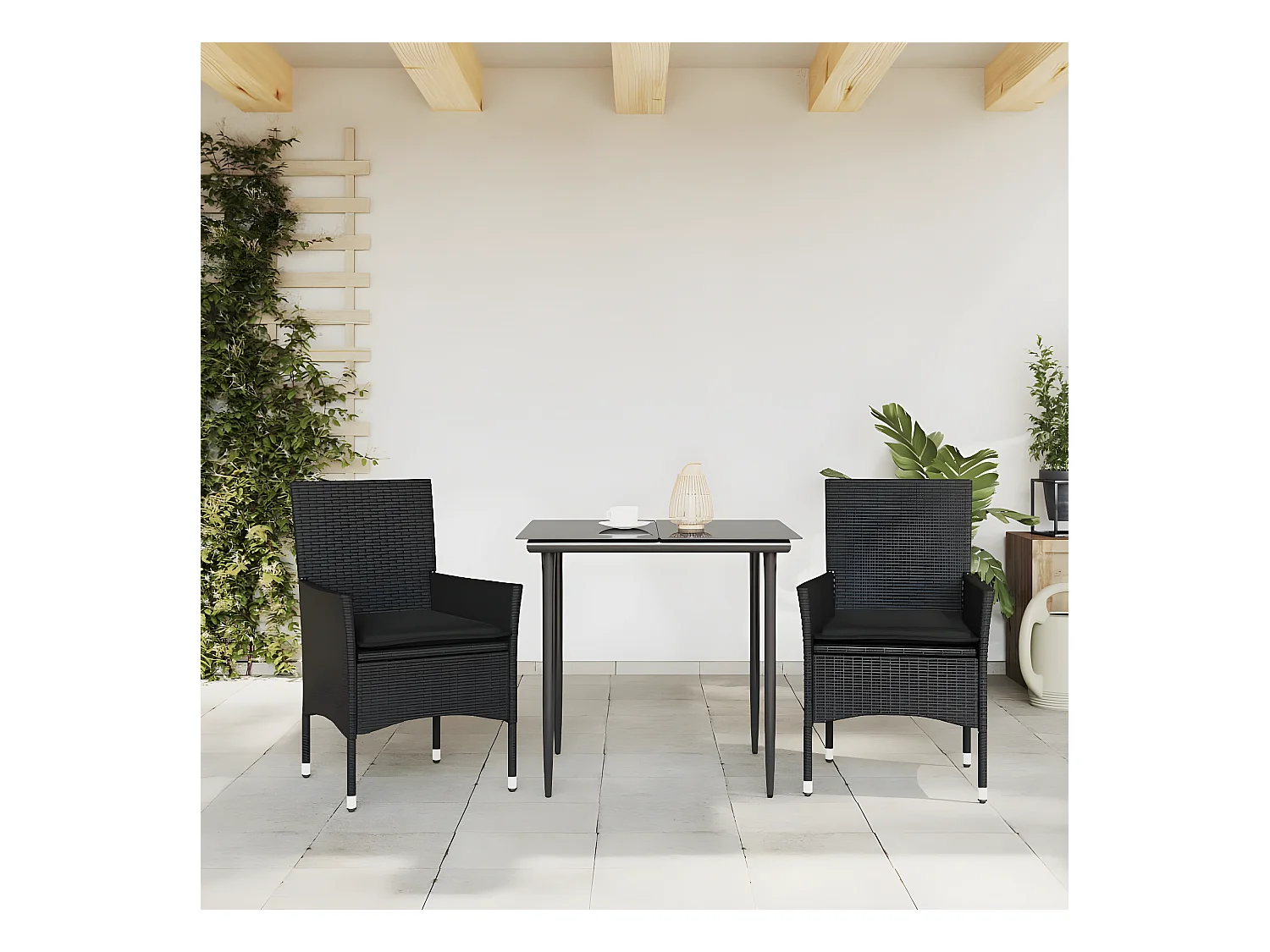 Lot de 2 Chaises de jardin avec coussins noir résine tressée FR79124