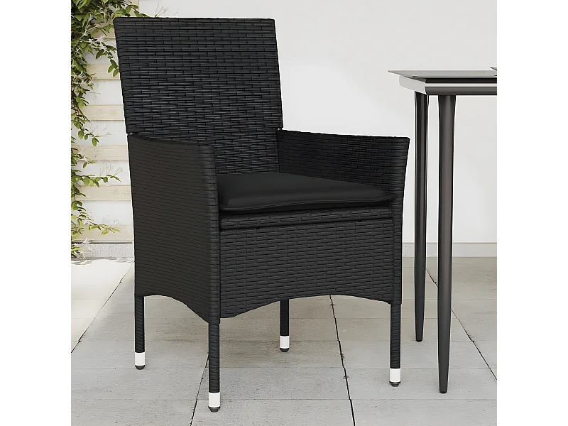 Lot de 2 Chaises de jardin avec coussins noir résine tressée FR79124