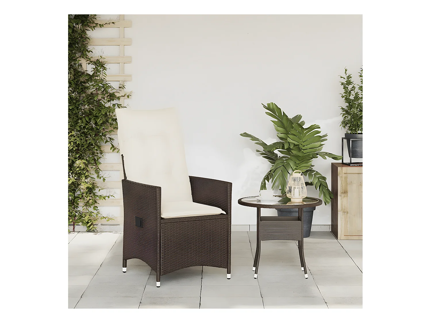 Chaise inclinable de jardin avec coussins marron résine tressée FR41339