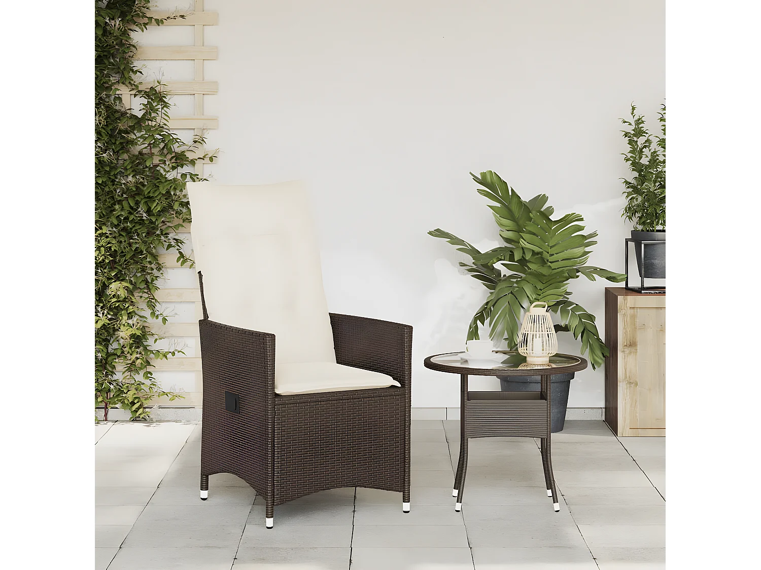 Chaise inclinable de jardin avec coussins marron résine tressée FR41339