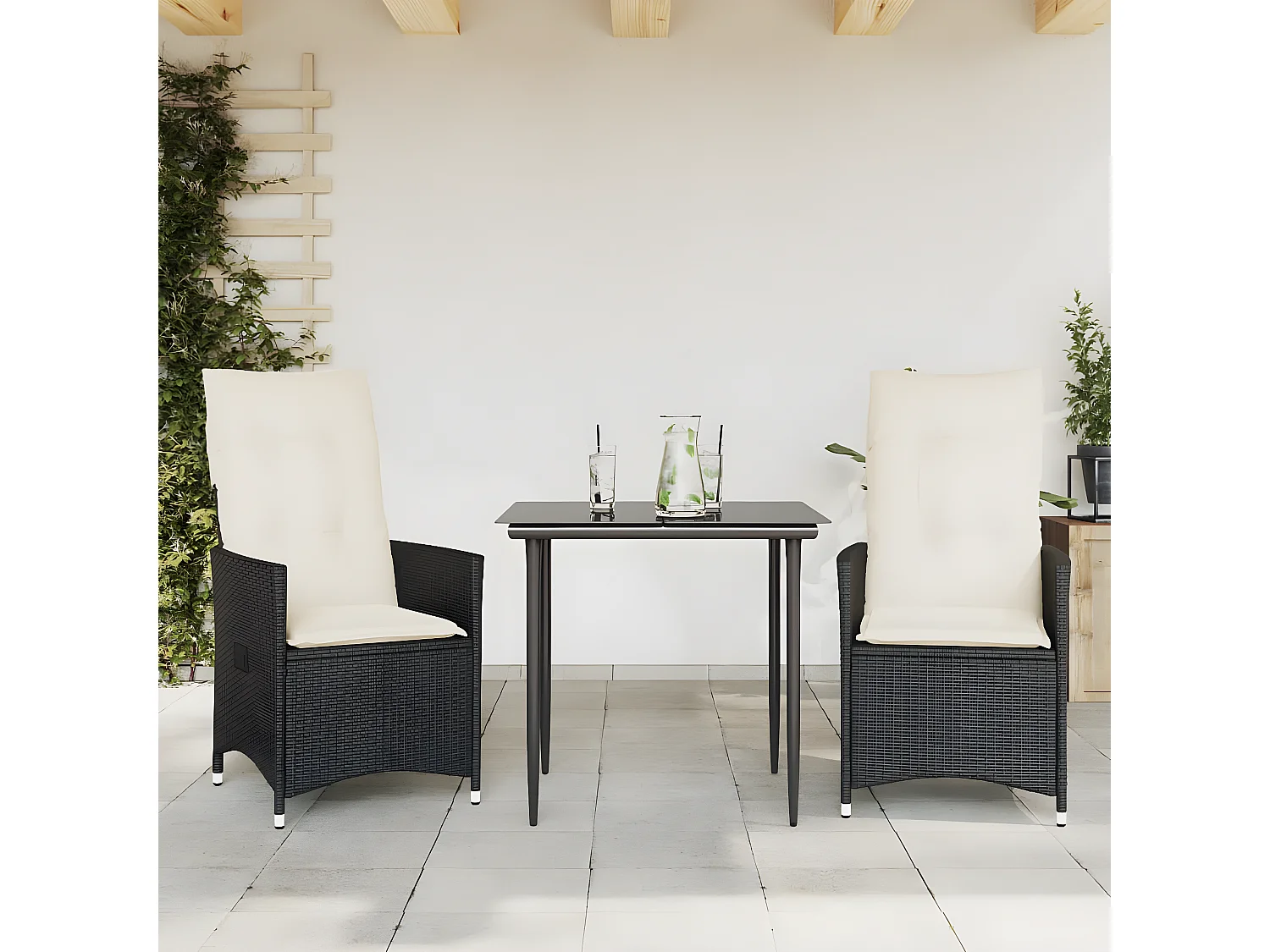 Tuinstoelen 2 st verstelbaar met kussens poly rattan zwart BE444853
