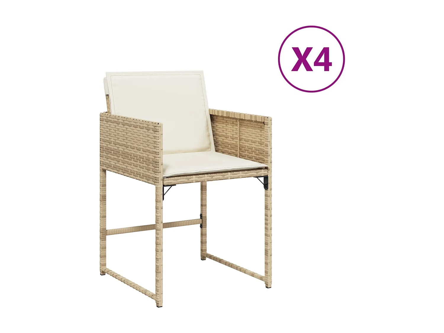 Cadeiras de jardim com almofadões 4 pcs vime PE bege PT457289