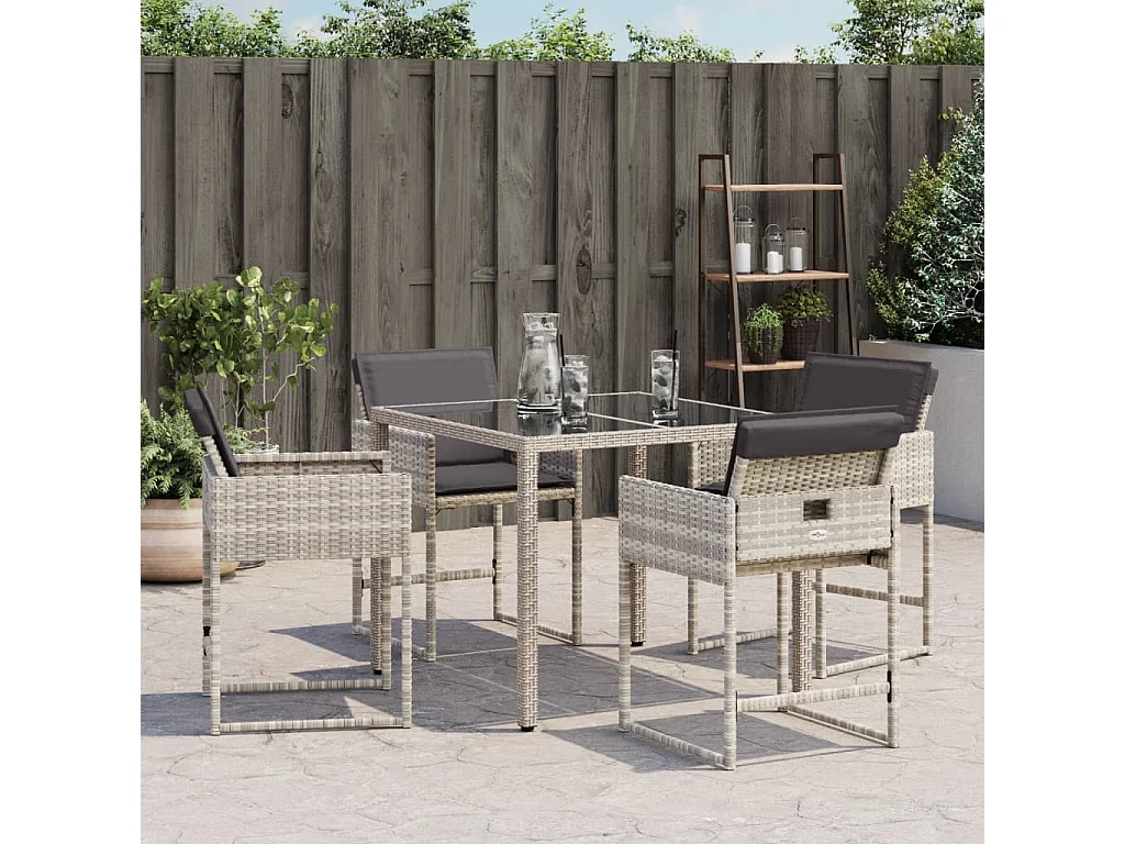 Cadeiras de jardim com almofadões 4 pcs vime PE cinzento-claro PT657147