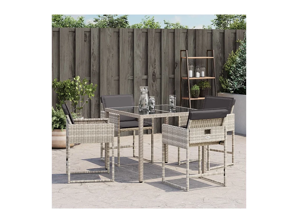 Lot de 4 Chaises de jardin avec coussins gris clair poly rotin FR96292