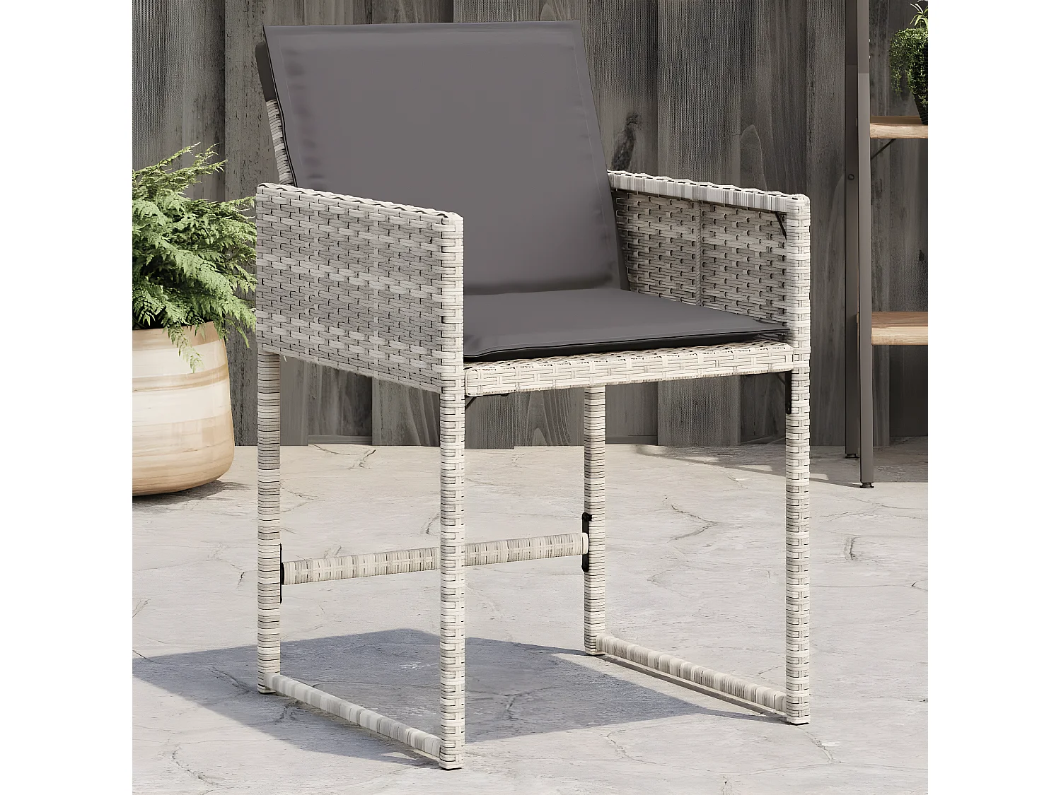 Lot de 4 Chaises de jardin avec coussins gris clair poly rotin FR96292