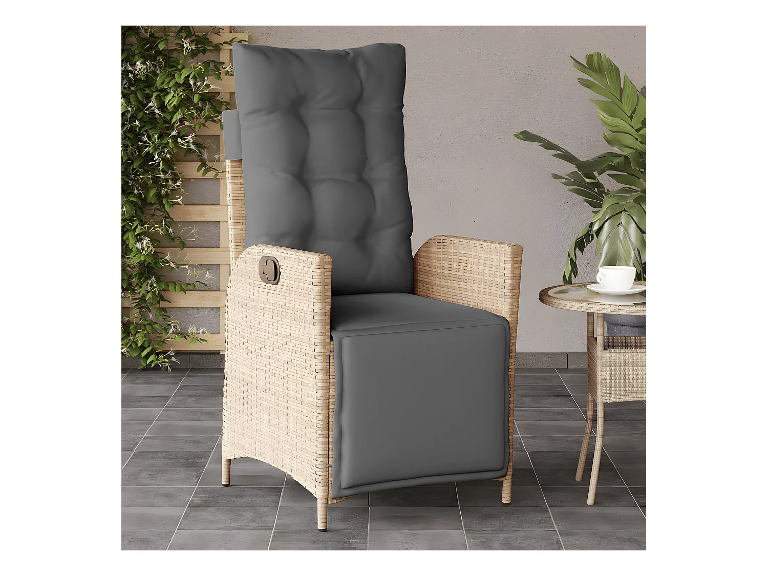 Chaise inclinable de jardin et repose-pied mélange beige rotin FR29387