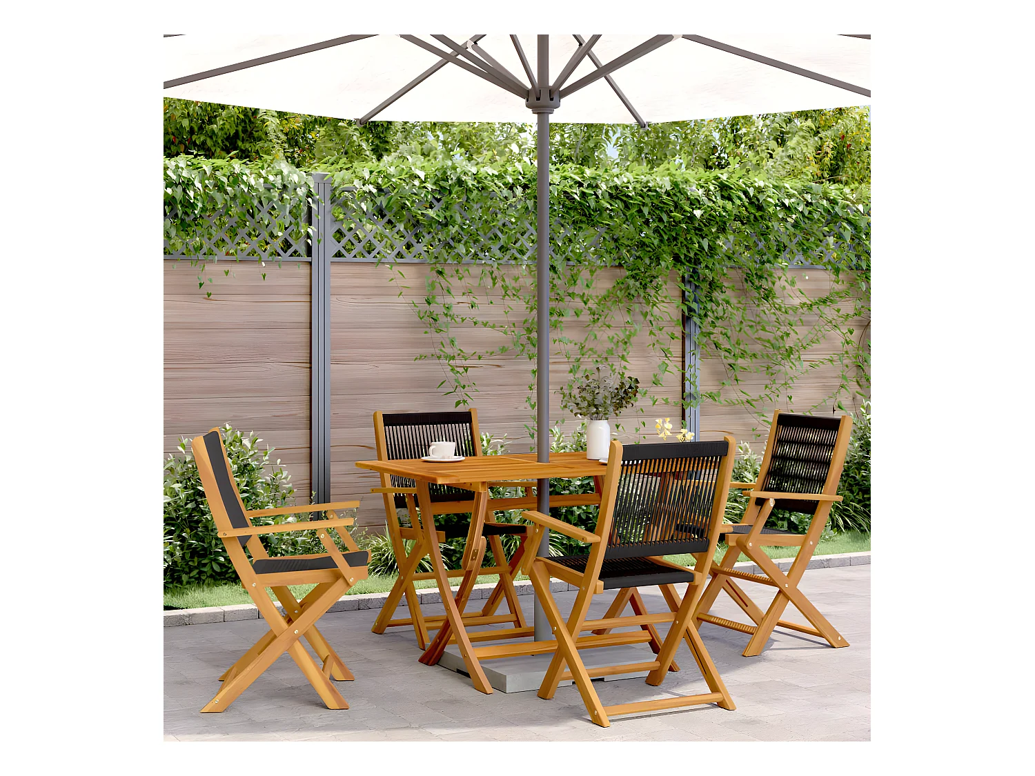 Lot de 4 Chaises de jardin pliantes noir bois d'acacia massif FR60220