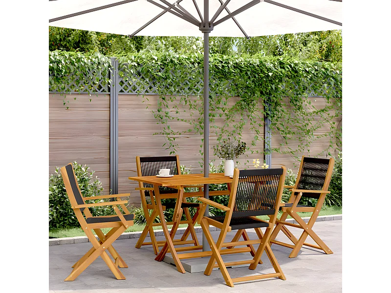 Lot de 4 Chaises de jardin pliantes noir bois d'acacia massif FR60220