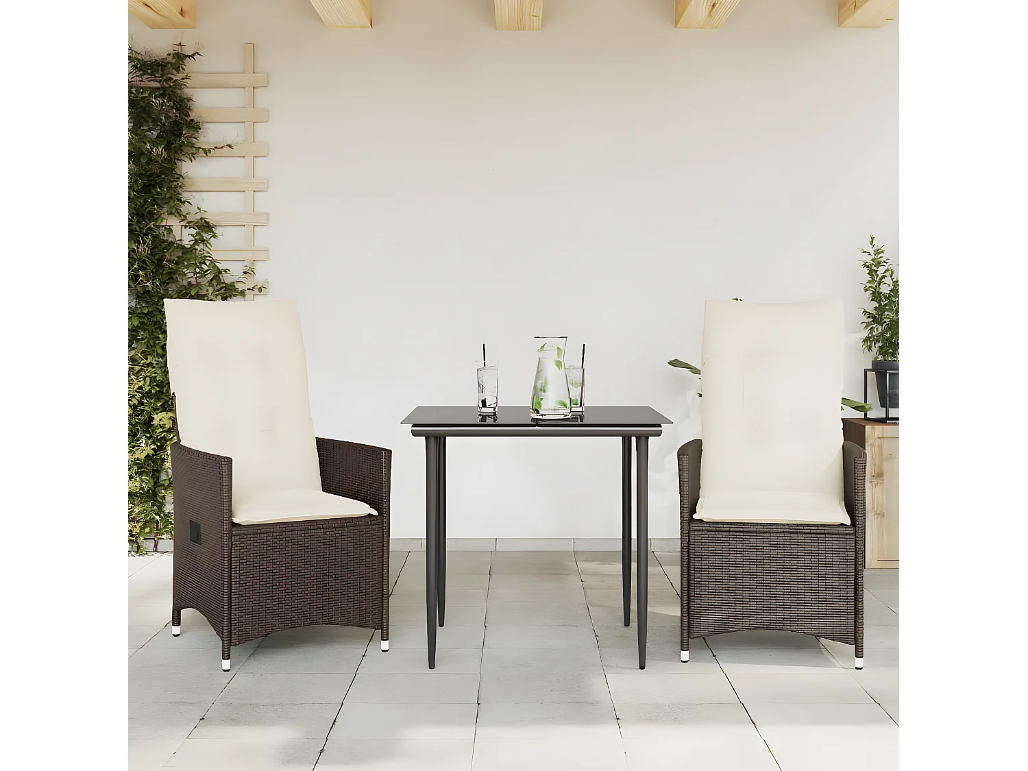 Juego de 2 Sillones reclinables jardín con cojines marrones ratán PE ES774815