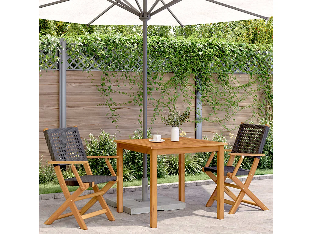 Cadeiras de jardim 2 pcs madeira acácia maciça e vime PE preto PT337613