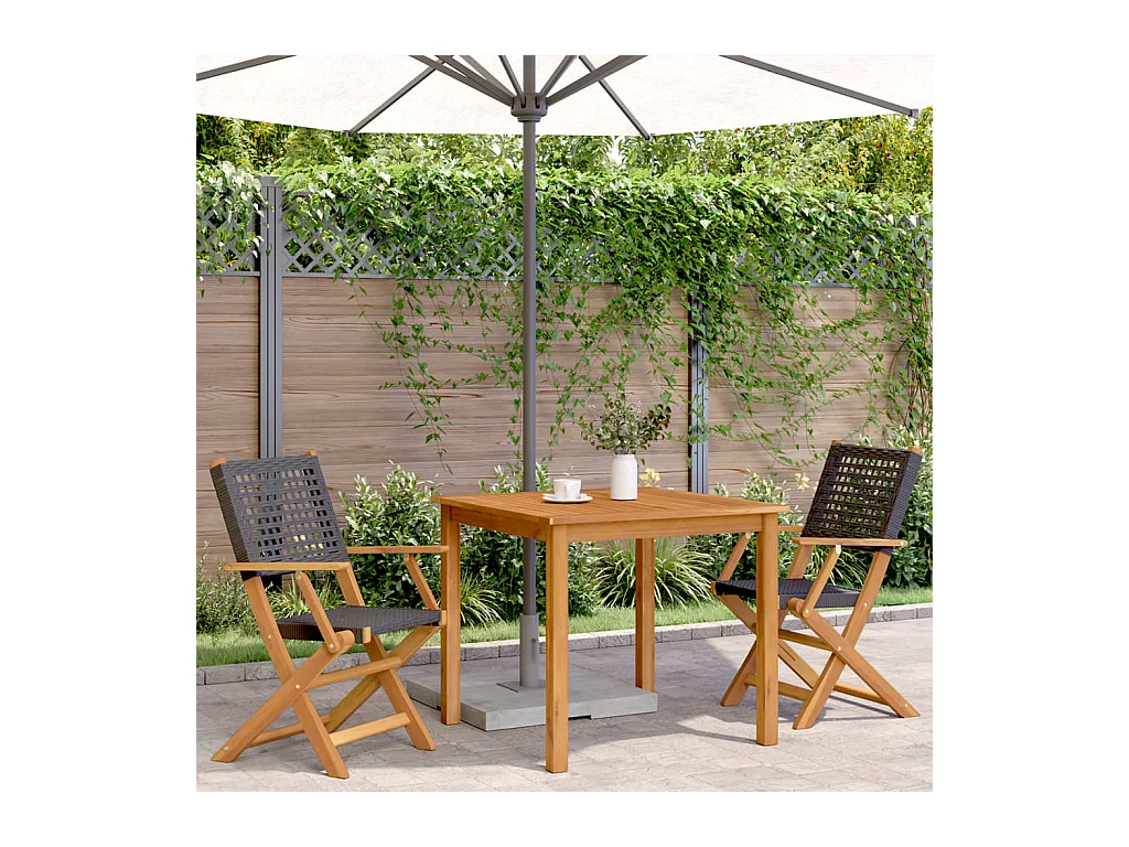 Lot de 2 Chaises de jardin noir bois massif d'acacia et rotin FR52335