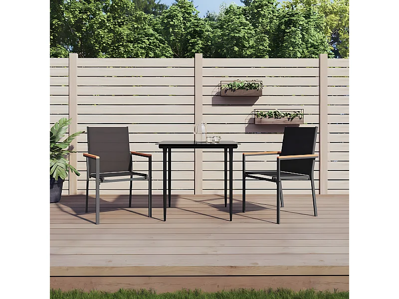 Lot de 2 Chaises de jardin noir 55x61,5x90cm textilène et acier FR80674