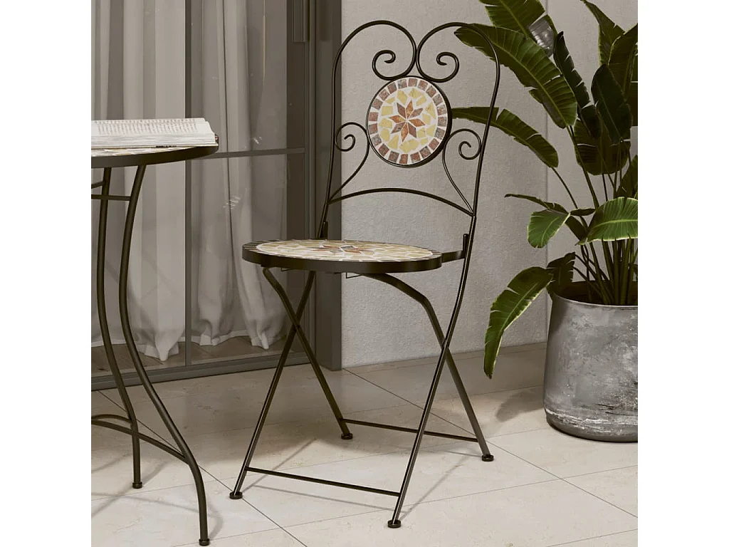 Lot de 2 Chaises de bistro pliables terre cuite et blanc céramique FR84903