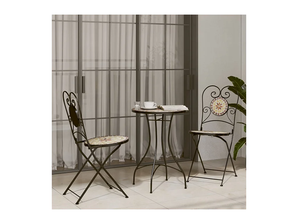 Lot de 2 Chaises de bistro pliables terre cuite et blanc céramique FR84903