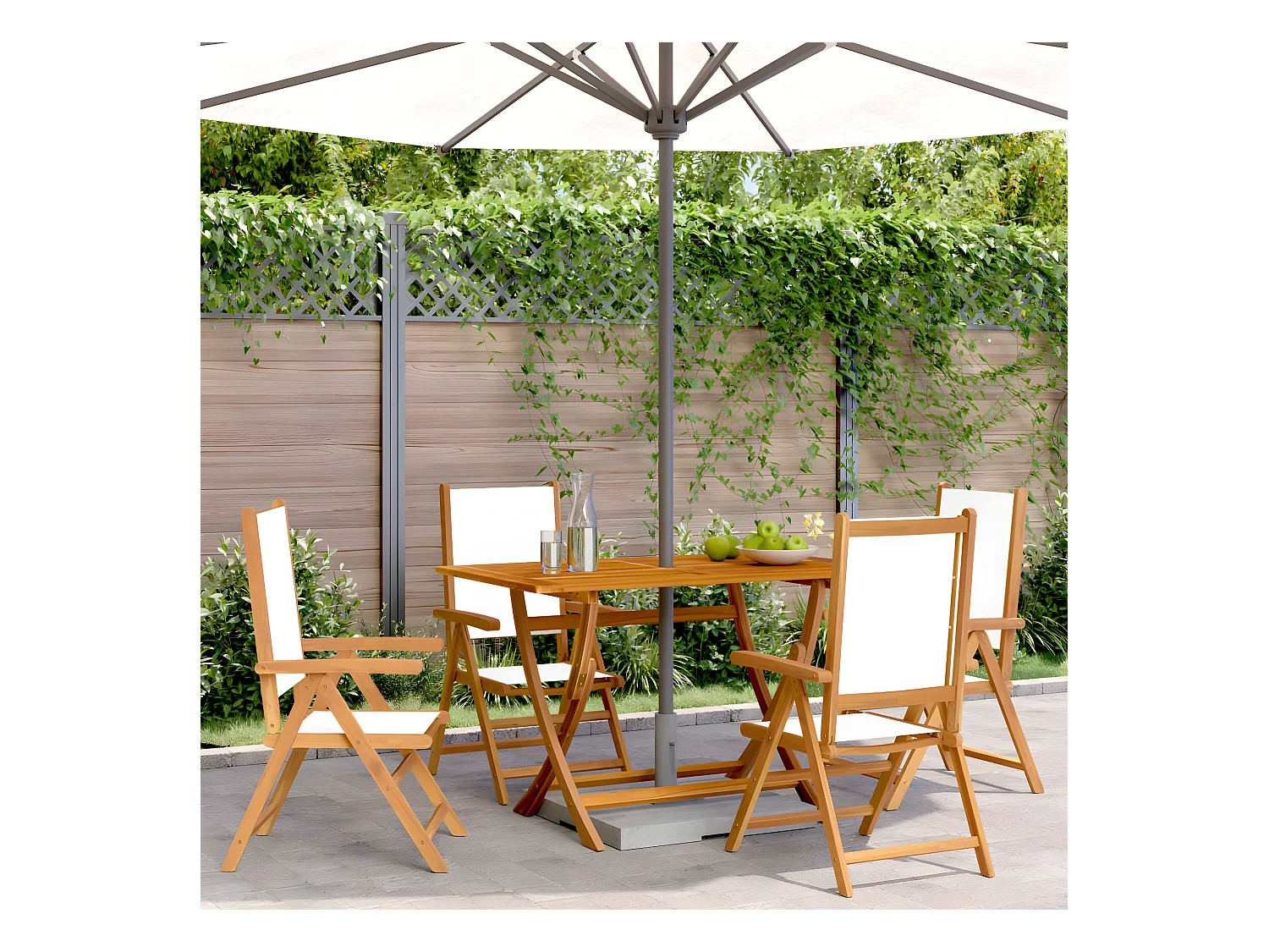 Lot de 4 Chaises inclinables de jardin tissu et bois massif FR43017