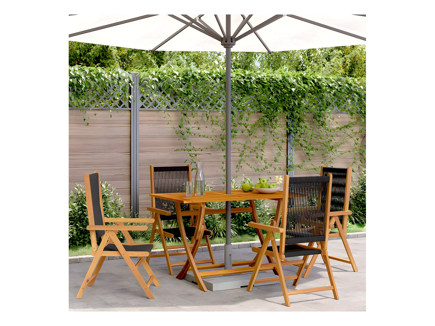 Lot de 4 Chaises inclinables de jardin noir bois massif acacia FR95029