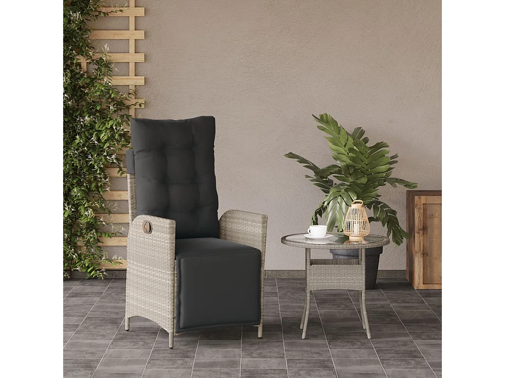 Chaise inclinable de jardin avec repose-pied gris clair rotin FR36778