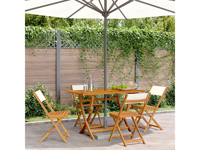 Juego de 4 Sillas jardín plegables tela madera maciza y tela crema ES831289