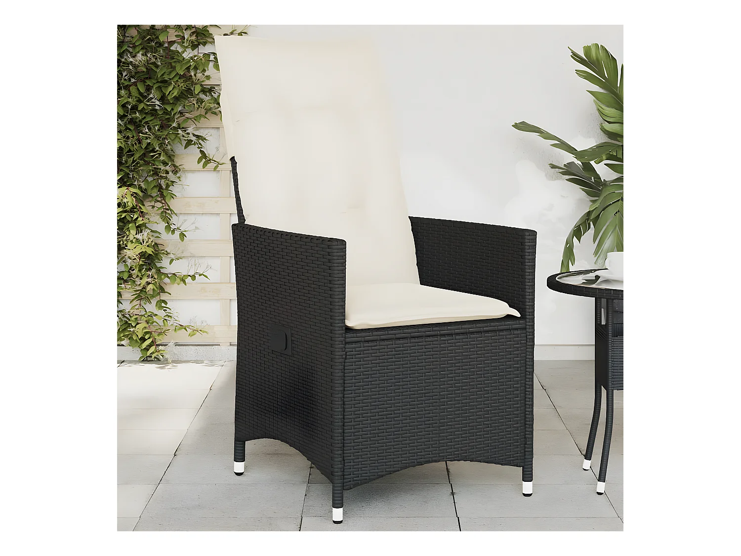 Chaise inclinable de jardin avec coussins noir résine tressée FR91201