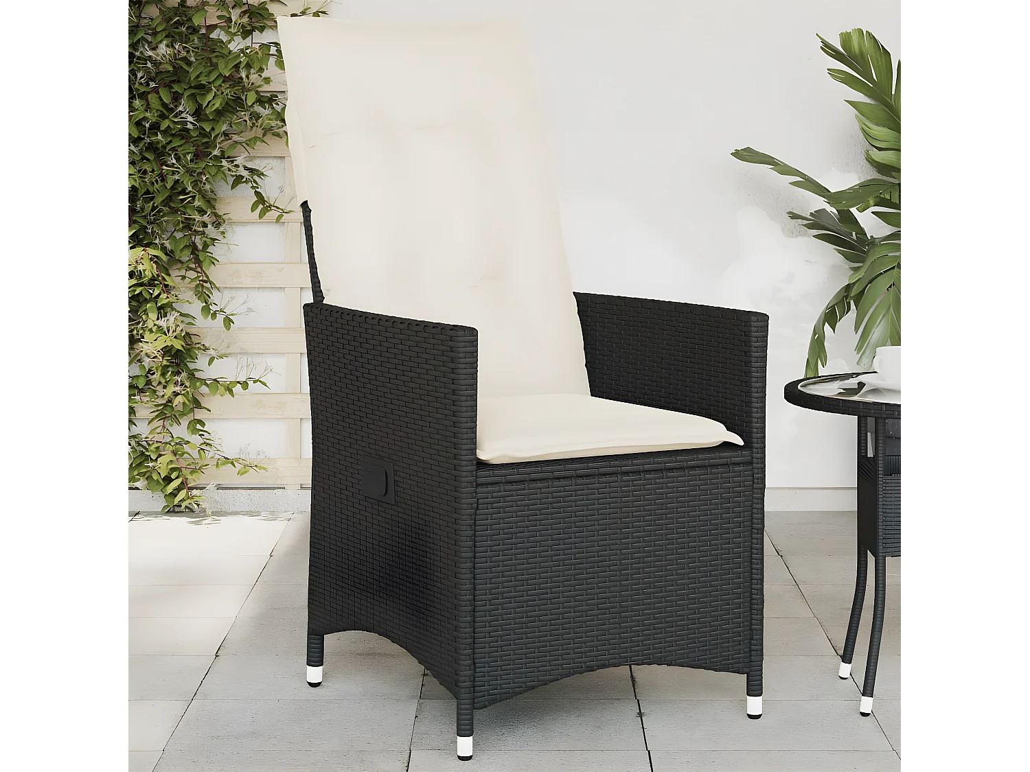 Chaise inclinable de jardin avec coussins noir résine tressée FR91201