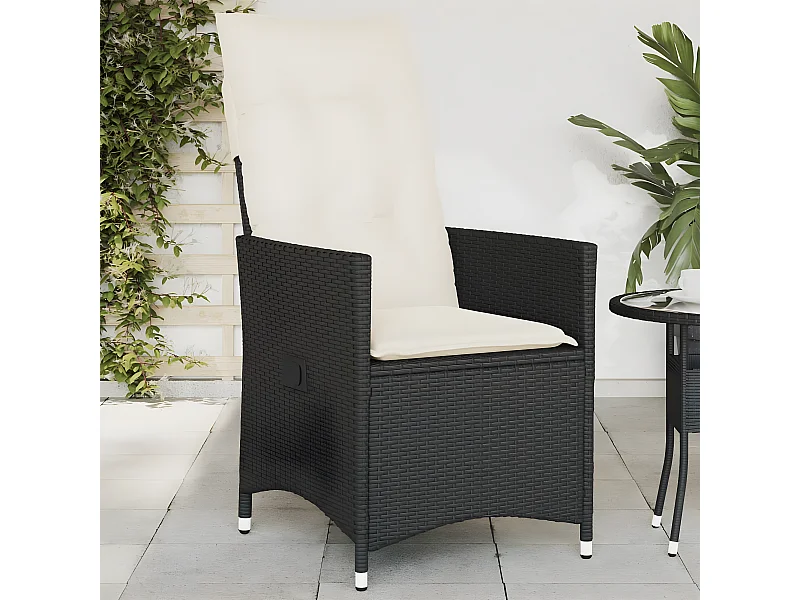 Chaise inclinable de jardin avec coussins noir résine tressée FR91201
