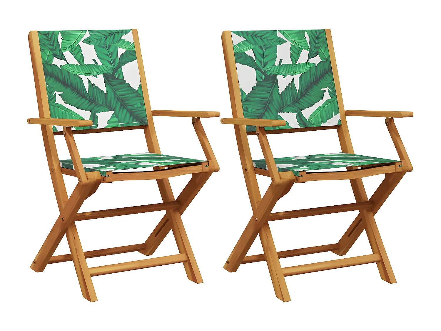 Lot de 2 Chaises de jardin motif de feuilles acacia et tissu FR44924