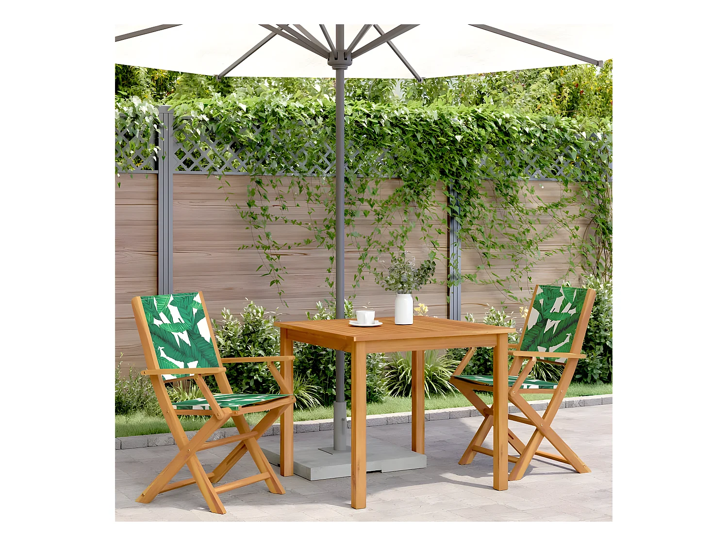 Lot de 2 Chaises de jardin motif de feuilles acacia et tissu FR44924