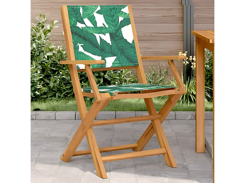 Lot de 2 Chaises de jardin motif de feuilles acacia et tissu FR44924