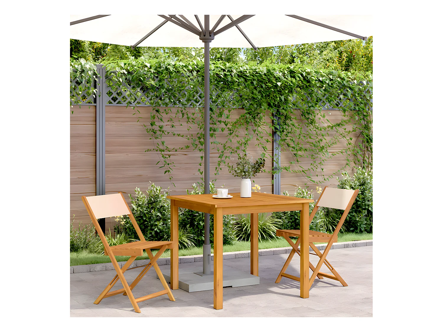 Lot de 2 Chaises de bistrot beige bois d'acacia massif et tissu FR30165