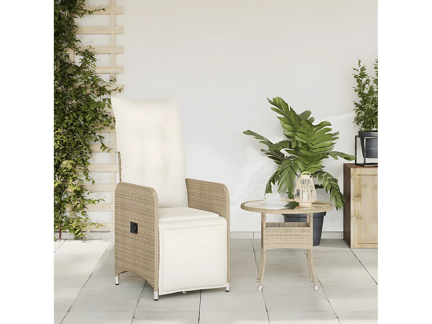 Chaise inclinable de jardin avec coussins beige résine tressée FR23587