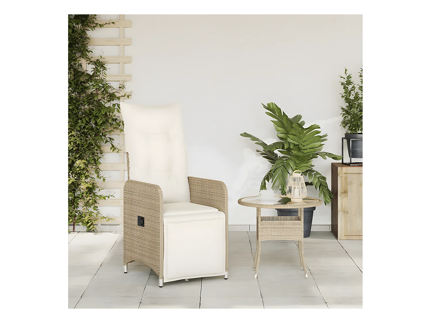 Tuinstoel verstelbaar met kussens poly rattan beige BE249555