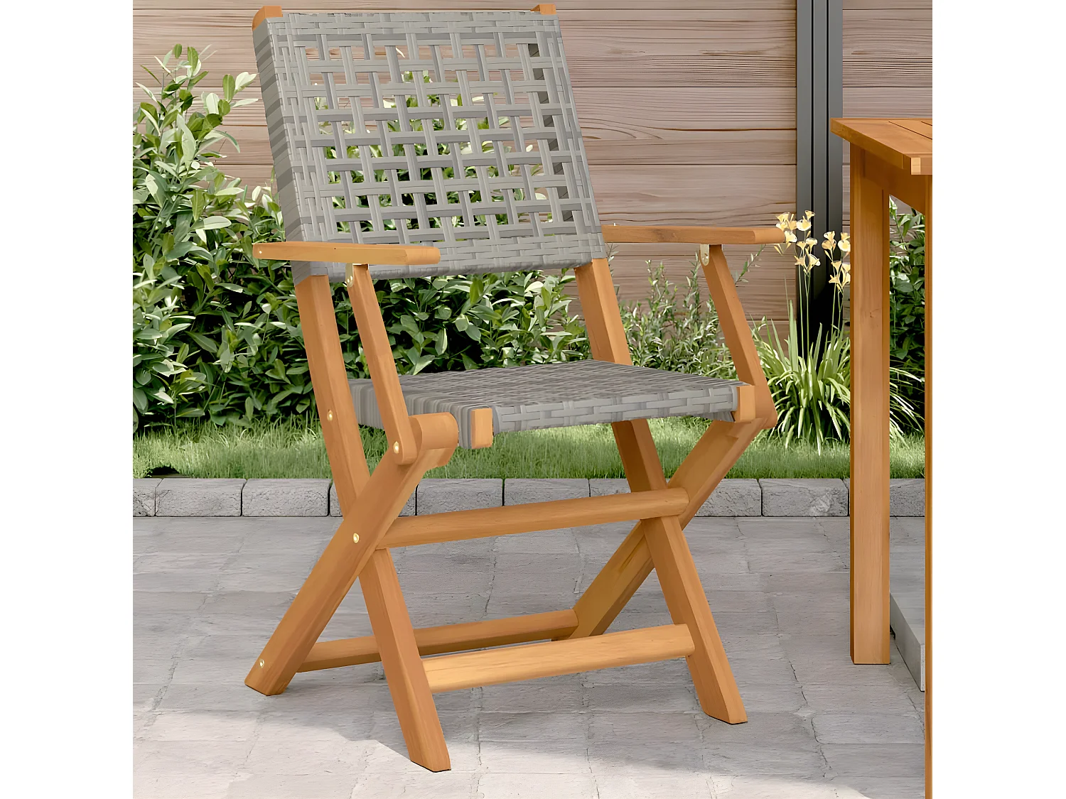 Lot de 2 Chaises de jardin gris bois massif d'acacia et rotin FR34925