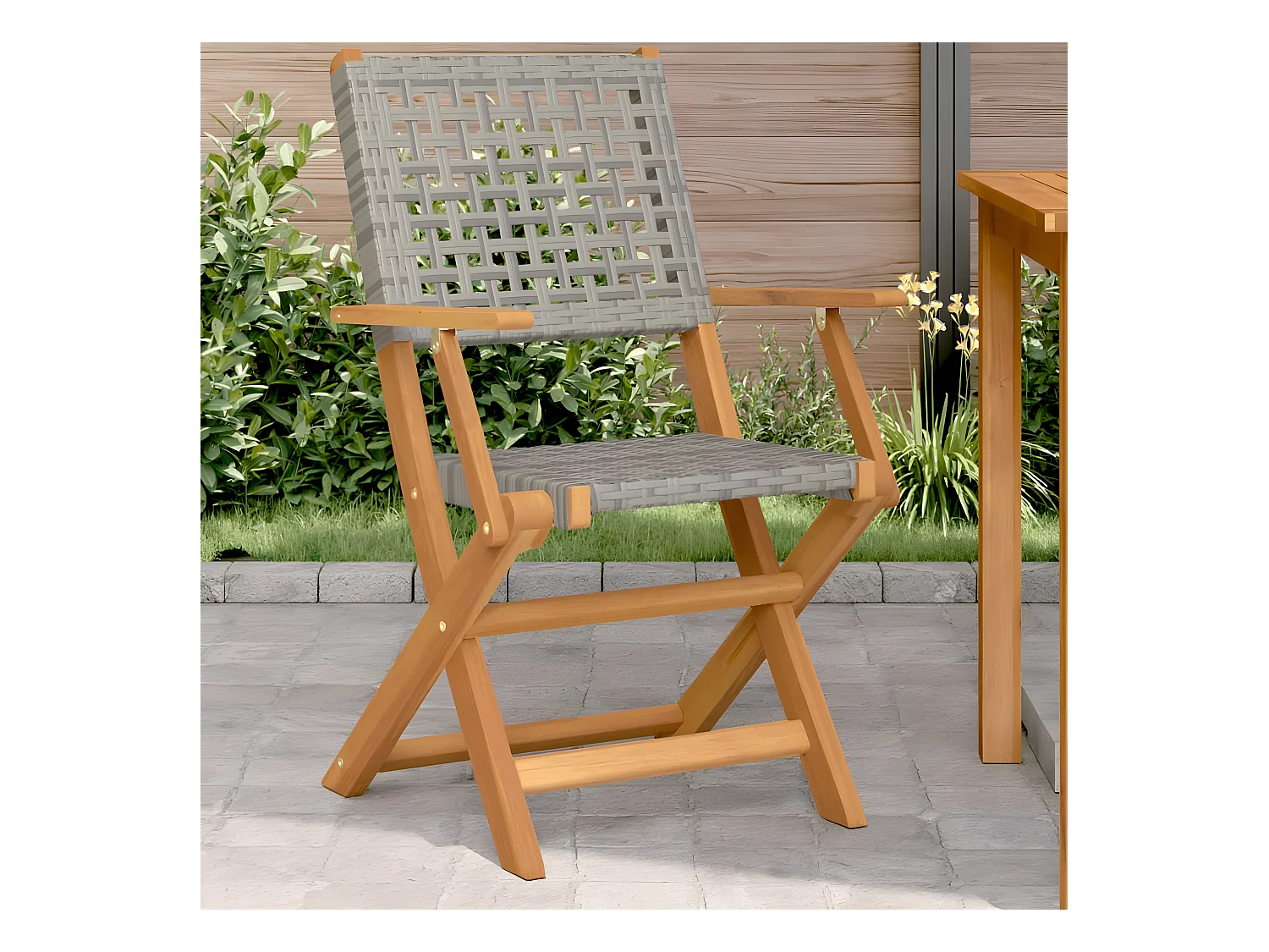 Lot de 2 Chaises de jardin gris bois massif d'acacia et rotin FR34925