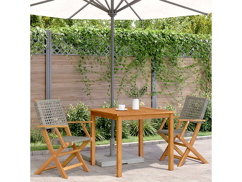 Tuinstoelen 2 st massief acaciahout en poly rattan grijs BE354232